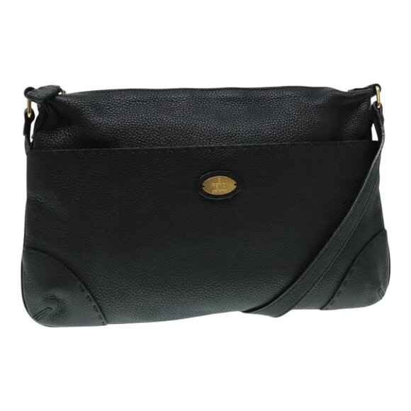 FENDI Celeria Shoulder Bag Leather Black Gold Auth bs18442 - Picture 1 of 15